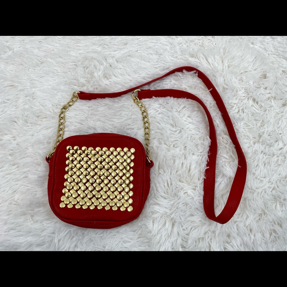 Steve Madden Studded Red & Gold Chained Handle Bag